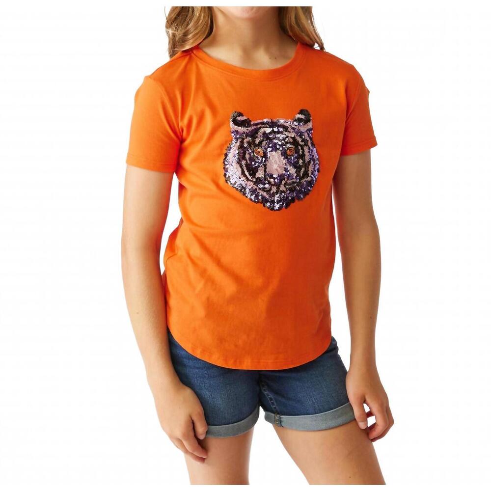 NEW STEWART SIMMONS girl's clemson sequin shirt in orange